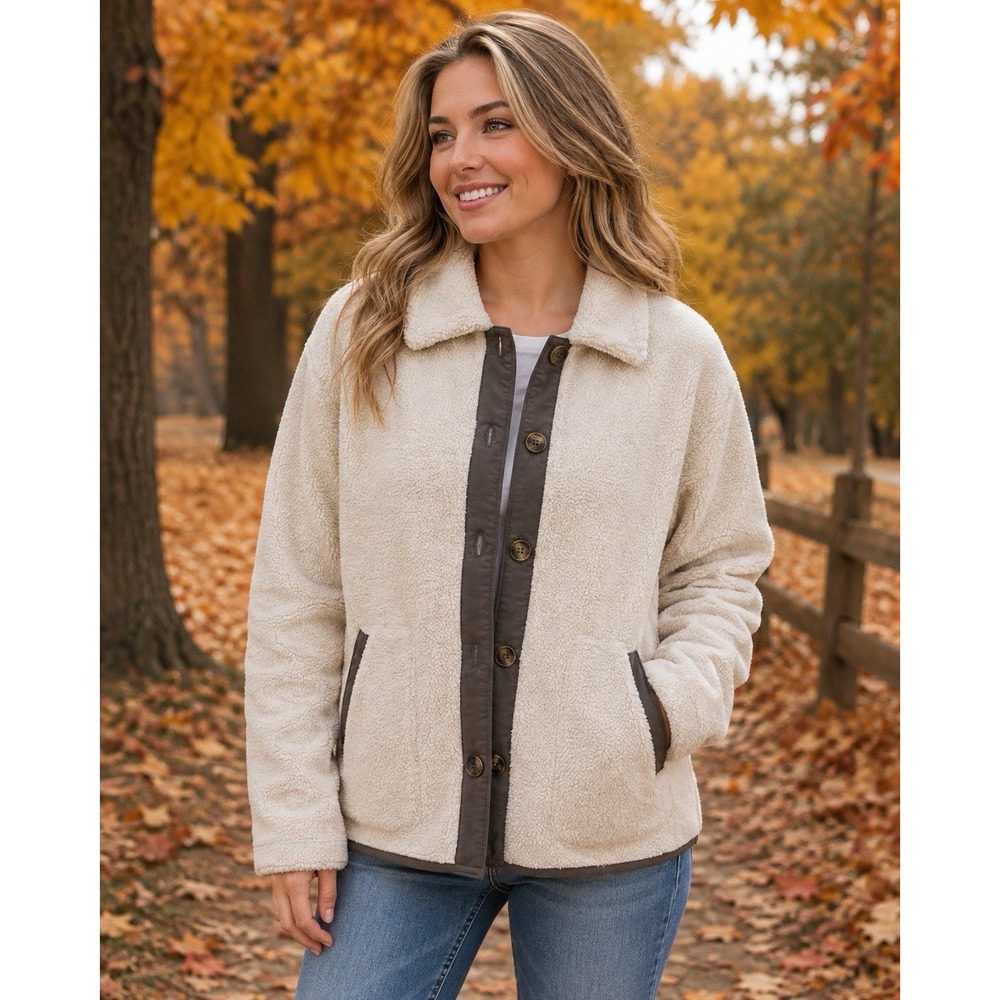 Maurices Cream Curly Sherpa Fleece Button Front Jacket Size Large NWT